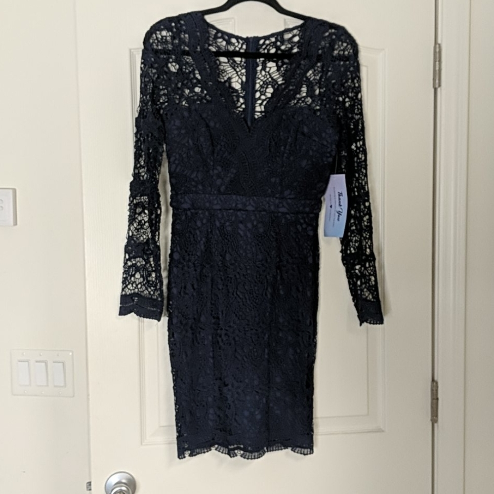 Navy crochet evening dress